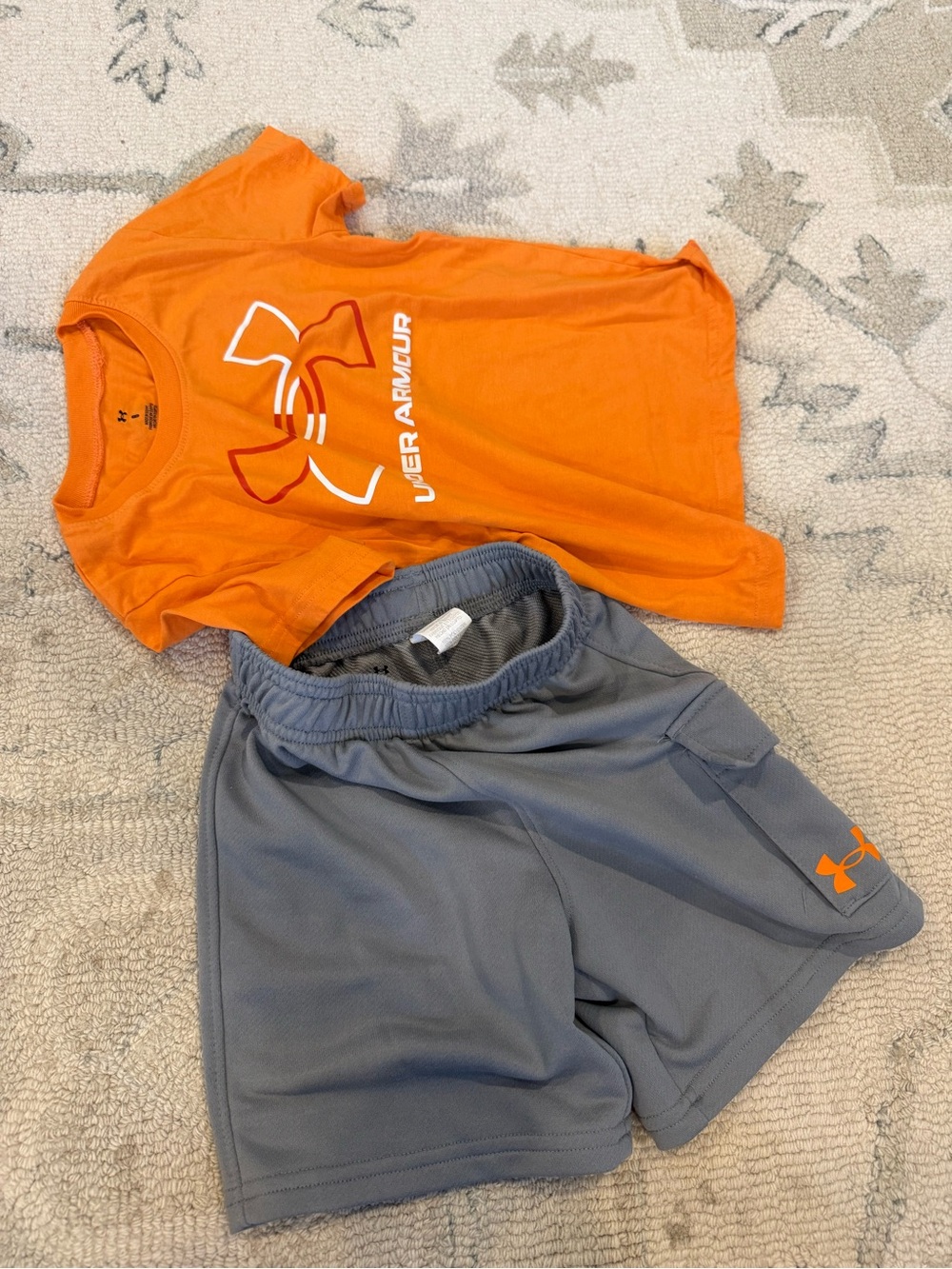 Under Armour Orange Logo Tee with Gray Athletic Shorts Set